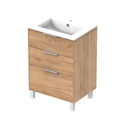 Meuble sous-vasque effet chêne l.60 cm + plan simple vasque porcelaine, Futurbath Louna
