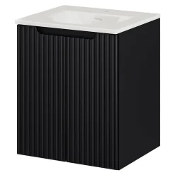Meuble sous-vasque NEWPORT avec lavabo 50 x 57 x 39 cm noir rainuré blanc brillant en.casa