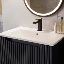 Meuble sous-vasque NEWPORT avec lavabo 50 x 57 x 39 cm noir rainuré blanc brillant en.casa