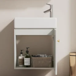 Meuble Sous-Vasque Suspendu avec Vasque - Meuble Salle de Bain Compact, MDF, 46x26x56 cm - Blanc