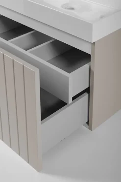 Meuble sous-vasque suspendu HARMO 50 cm Façade rainuré cachemire semi-mat