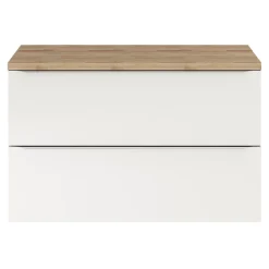 Meuble suspendu blanc brillant l.100 cm Imandra + plan de toilette chêne massif Hartland, GoodHome