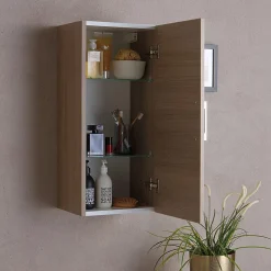 Meuble Suspendu Pour Salle De Bains Chêne Naturel 1 Porte Avec Poignée Rimini