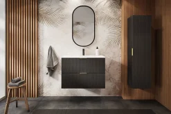 Meuble suspendu sous lavabo avec 2 portes FLOW NOIR 80 cm
