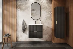 Meuble suspendu sous lavabo avec 2 portes FLOW NOIR 60 cm