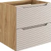 Meuble suspendu sous vasque OCEAN chêne et beige 60 cm - 2 tiroirs façades 3D