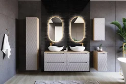 Meuble suspendu sous vasque OCEAN chêne et beige 60 cm - 2 tiroirs façades 3D
