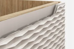 Meuble suspendu sous vasque OCEAN chêne et beige 60 cm - 2 tiroirs façades 3D