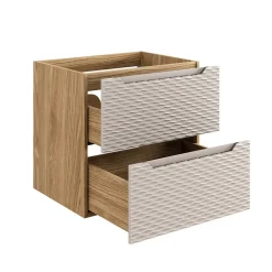 Meuble suspendu sous vasque OCEAN chêne et beige 60 cm - 2 tiroirs façades 3D