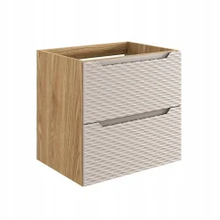 Meuble suspendu sous vasque OCEAN chêne et beige 60 cm - 2 tiroirs façades 3D
