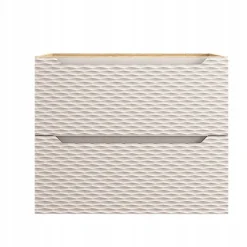 Meuble suspendu sous vasque OCEAN chêne et beige 70 cm - 2 tiroirs façades 3D