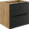 Meuble suspendu sous vasque OCEAN chêne et noir 60 cm - 2 tiroirs façades 3D