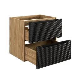 Meuble suspendu sous vasque OCEAN chêne et noir 60 cm - 2 tiroirs façades 3D