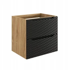 Meuble suspendu sous vasque OCEAN chêne et noir 60 cm - 2 tiroirs façades 3D