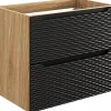 Meuble suspendu sous vasque OCEAN chêne et noir 70 cm - 2 tiroirs façades 3D