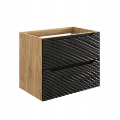 Meuble suspendu sous vasque OCEAN chêne et noir 70 cm - 2 tiroirs façades 3D