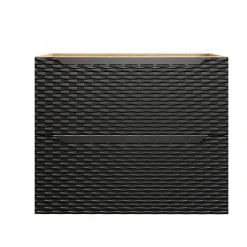 Meuble suspendu sous vasque OCEAN chêne et noir 70 cm - 2 tiroirs façades 3D