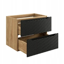 Meuble suspendu sous vasque OCEAN chêne et noir 70 cm - 2 tiroirs façades 3D