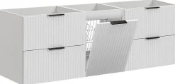 Meuble suspendu sous vasque avec panier à linge ADEL BLANC 160 cm