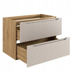 Meuble suspendu sous vasque OCEAN chêne et beige 80 cm - 2 tiroirs façades 3D