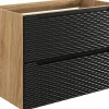 Meuble suspendu sous vasque OCEAN chêne et noir 80 cm - 2 tiroirs façades 3D