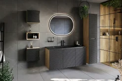 Meuble suspendu sous vasque OCEAN chêne et noir 80 cm - 2 tiroirs façades 3D