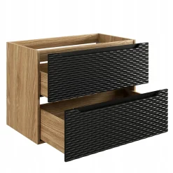 Meuble suspendu sous vasque OCEAN chêne et noir 80 cm - 2 tiroirs façades 3D