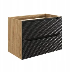 Meuble suspendu sous vasque OCEAN chêne et noir 80 cm - 2 tiroirs façades 3D