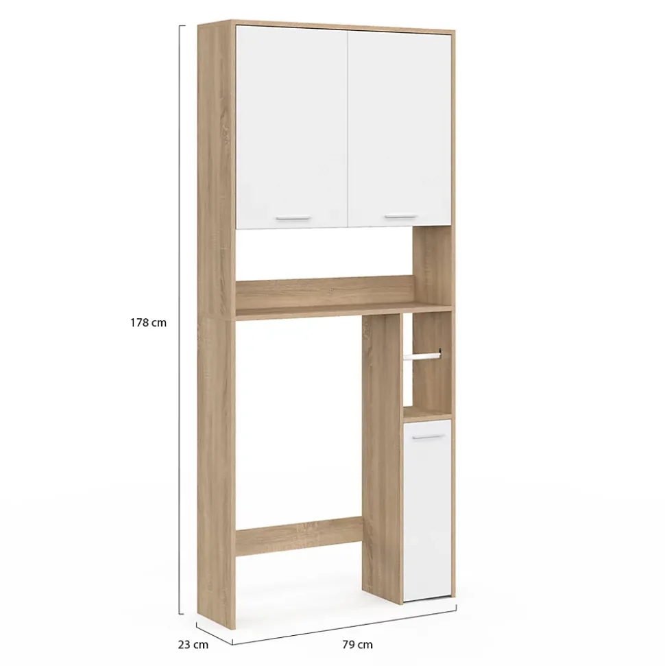 Meuble étagère dessus WC WALLIS bois façon hêtre et blanc