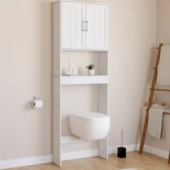 Meuble étagère dessus WC WALDO placard bois blanc