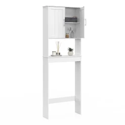 Meuble étagère dessus WC WALDO placard bois blanc