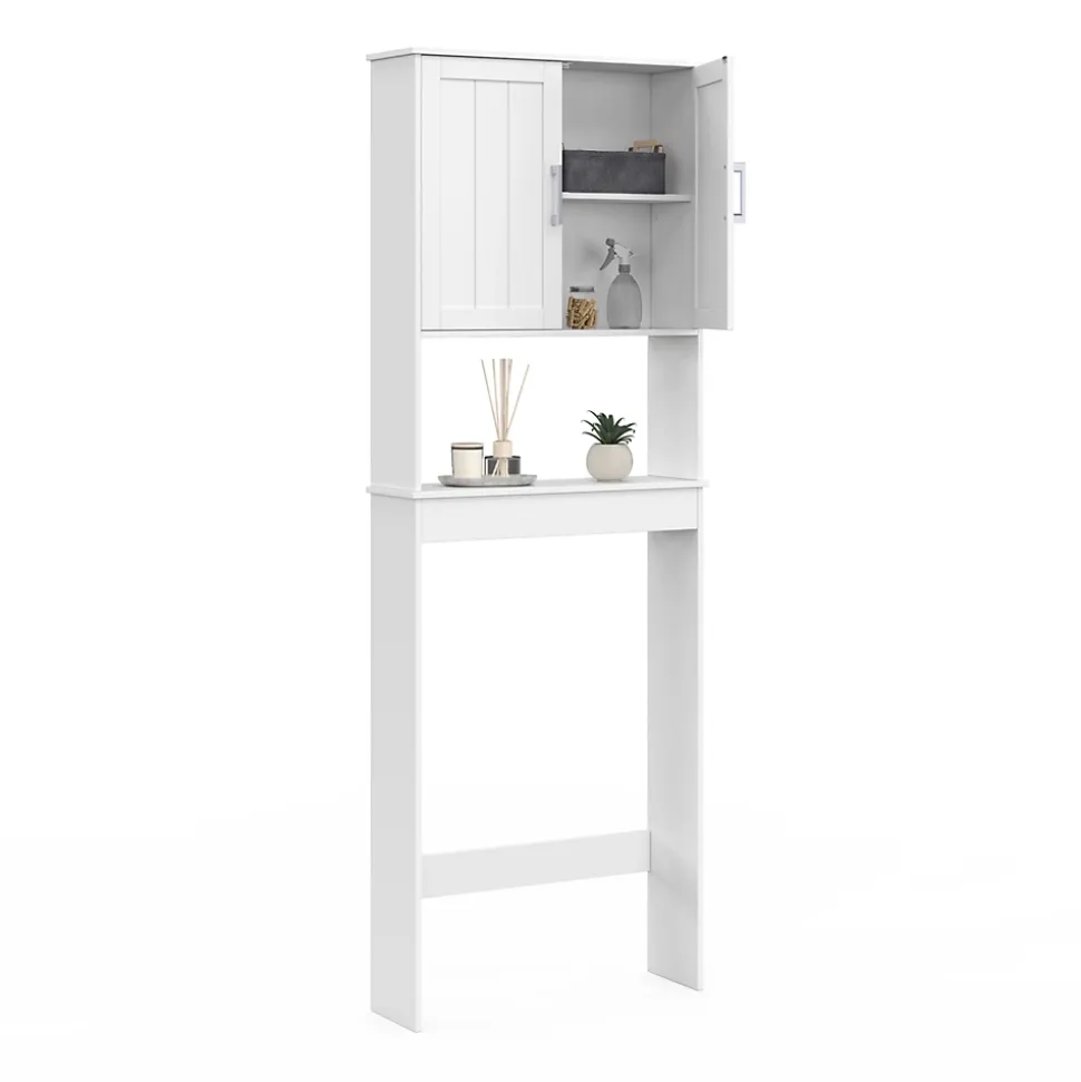 Meuble étagère dessus WC WALDO placard bois blanc