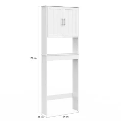 Meuble étagère dessus WC WALDO placard bois blanc