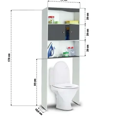 Meuble étagère WC 2 portes effet bois
