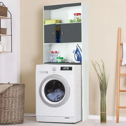 Meuble étagère WC 2 portes effet bois