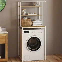 Meuble étagères dessus machine à laver DETROIT bois et métal blanc