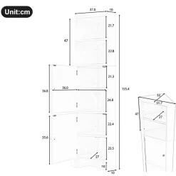 Meuble triangulaire salle de bain blanc laqué, 2 étagères ouvertes, 2 portes avec séparateurs réglables, design simple