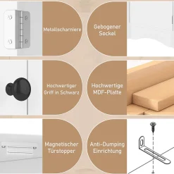 Meuble triangulaire salle de bain blanc laqué, 2 étagères ouvertes, 2 portes avec séparateurs réglables, design simple