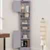 Meuble triangulaire salle de bain, résistant à l'humidité, 3 étagères ouvertes, double porte avec étagères réglables, gris