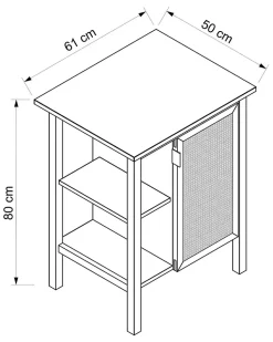 Meuble vasque à poser 1 porte avec plan de toilette l.61 x H.80 x P.50 cm, placage chêne et cannage, Thiam