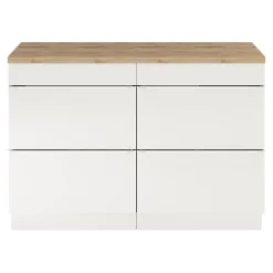 Meuble vasque à poser blanc brillant l.120 cm Imandra + plan de toilette chêne massif Hartland, GoodHome