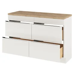 Meuble vasque à poser blanc brillant l.120 cm Imandra + plan de toilette chêne massif Hartland, GoodHome