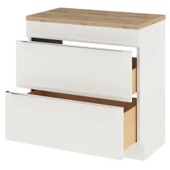 Meuble vasque à poser blanc brillant l.80 cm Imandra + plan de toilette chêne massif Hartland, GoodHome