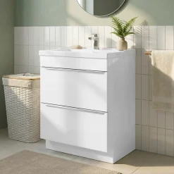 Meuble vasque à poser blanc l.60 cm Imandra + plan vasque blanc céramique Lana, GoodHome