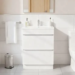Meuble vasque à poser blanc l.60 cm Imandra + plan vasque blanc céramique Nira, GoodHome