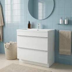 Meuble vasque à poser blanc l.80 cm Imandra + plan vasque blanc céramique Nira, GoodHome
