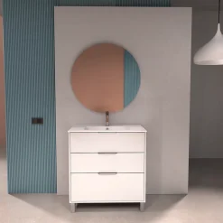 Meuble vasque à poser blanc mat l.60 cm + plan simple vasque porcelaine, Futurbath Louna