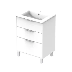 Meuble vasque à poser blanc mat l.60 cm + plan simple vasque porcelaine, Futurbath Louna