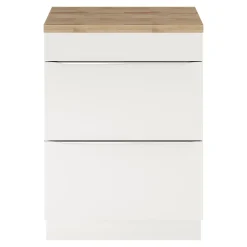 Meuble vasque à poser blanc brillant l.60 cm Imandra + plan de toilette chêne massif Hartland, GoodHome