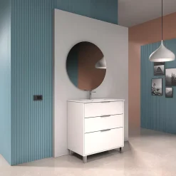 Meuble vasque à poser blanc mat l.80 cm + plan simple vasque porcelaine, Futurbath Louna